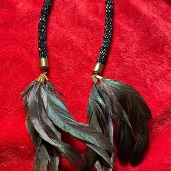 Handmade Bejeweled Necklace Double Medallion Long Tribal Feather Multi Strand - Picture 7 of 10